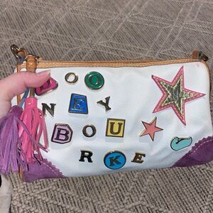 Dooney & Bourke White and Purple Clutch with Colorful Accents